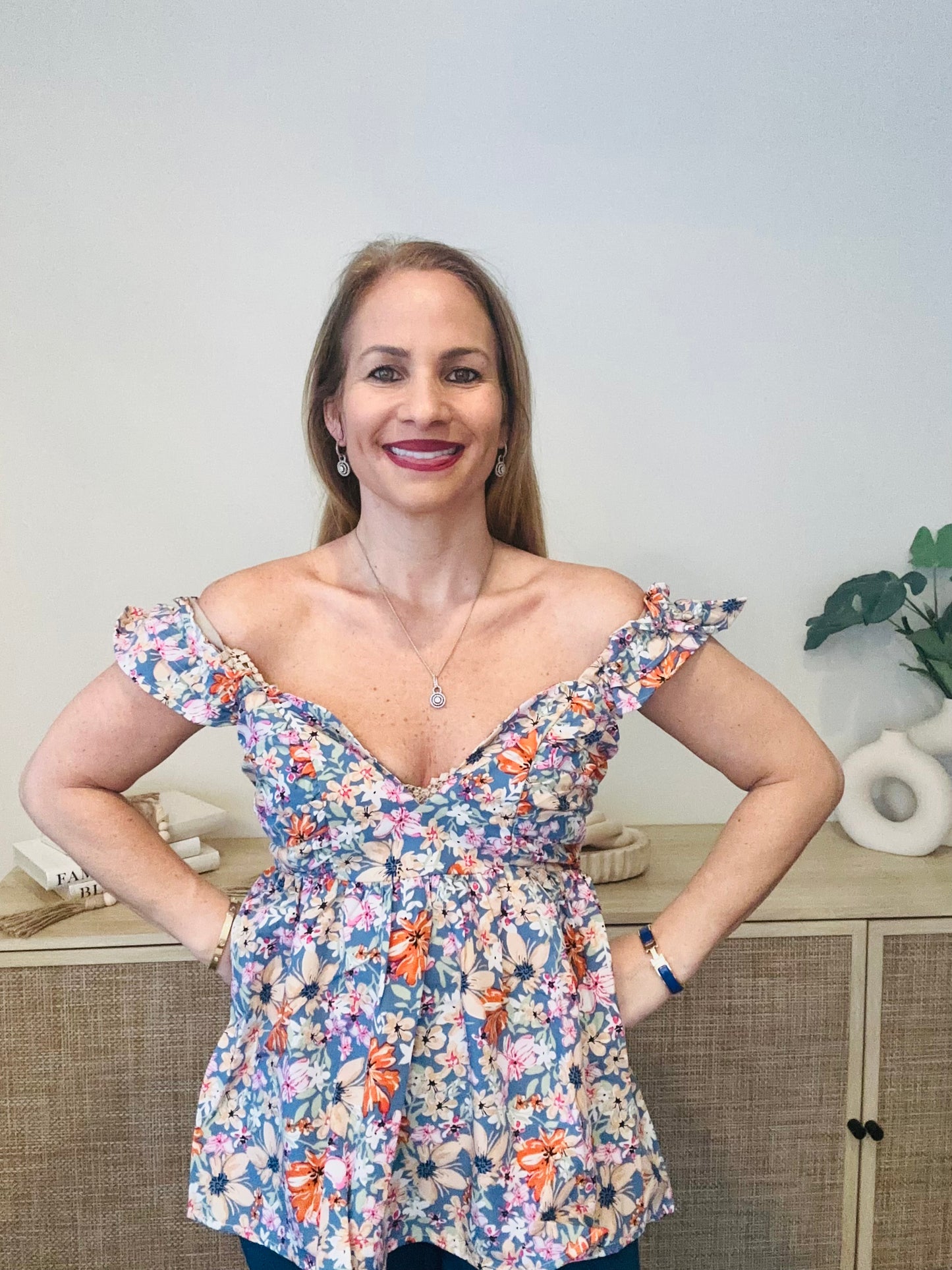 Floral Ruffle Sleeve Top