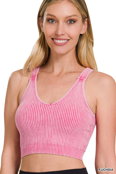 WASHED RIBBED CROPPED BRA PADDED TANK TOP