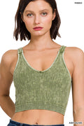 WASHED RIBBED CROPPED BRA PADDED TANK TOP