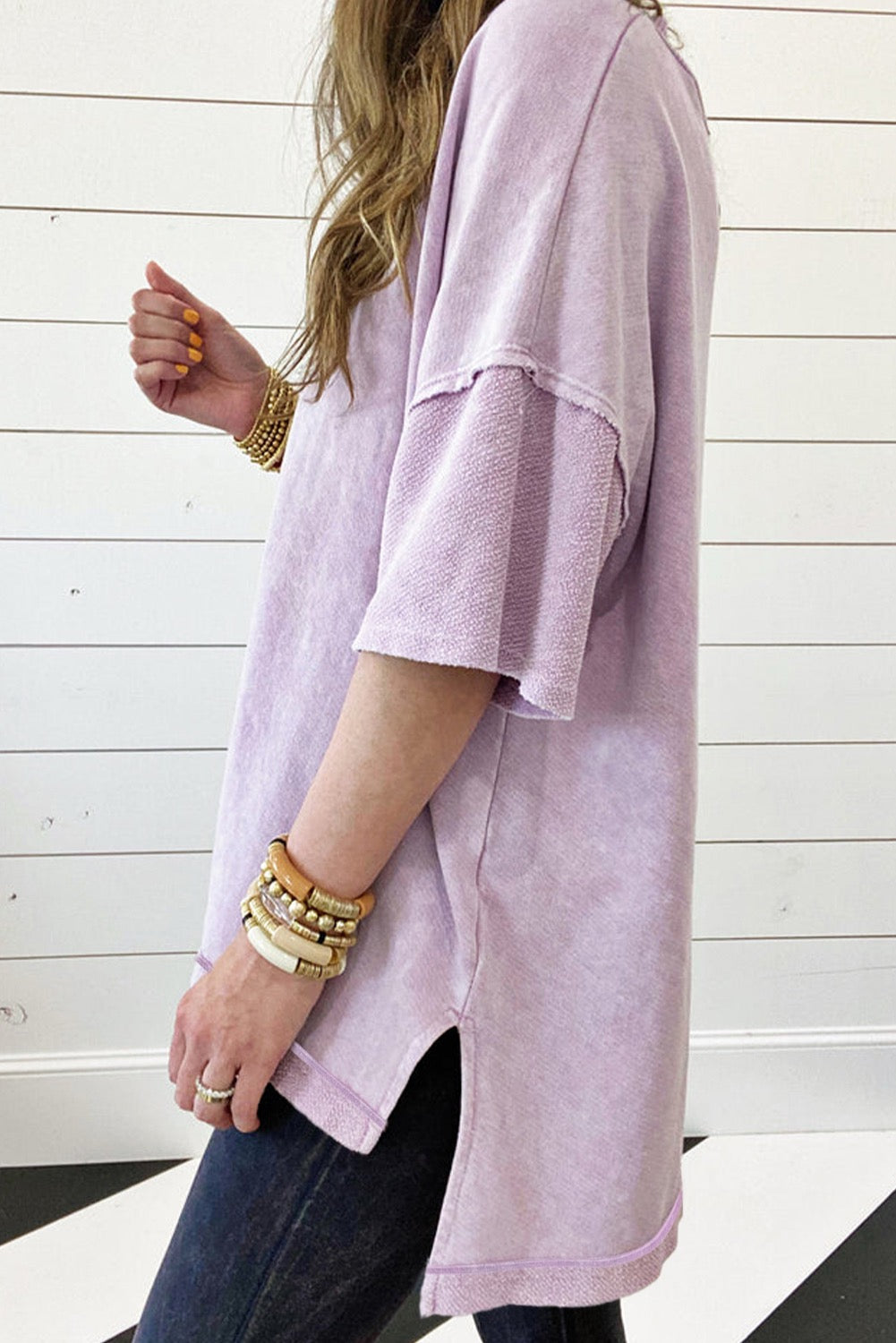 Acid Wash Short Sleeve Sweatshirt
