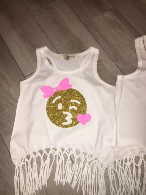 Emoji kissing fringe top