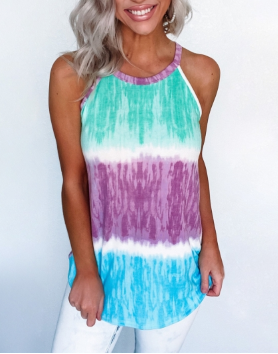 Colorblock Tie Dye Print Tank Top