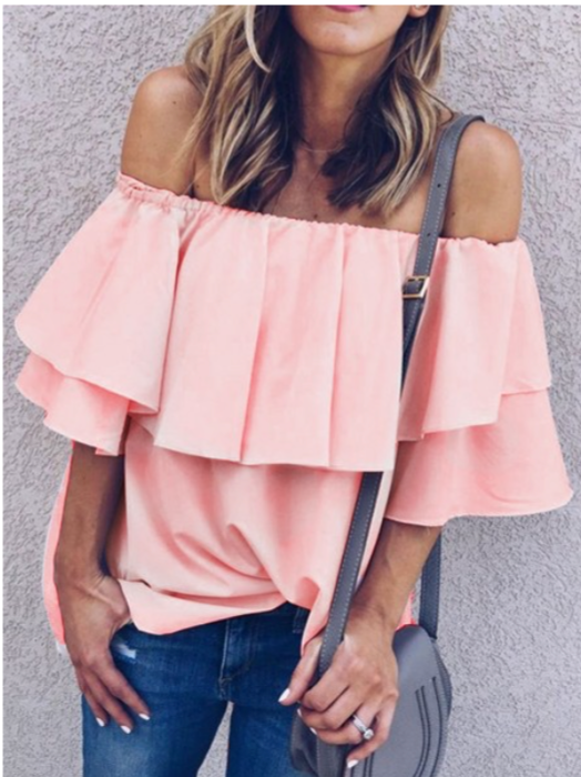 Soft Breeze Frilling Off-Shoulder Top