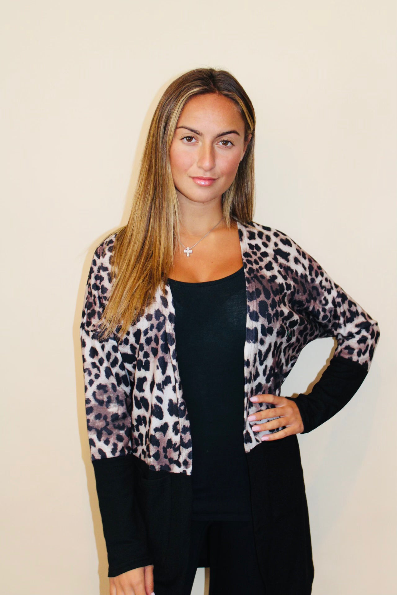 Black Leopard Printed Pocket Cardigan