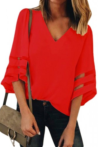 Flare Sleeve V-Neck Loose Blouse