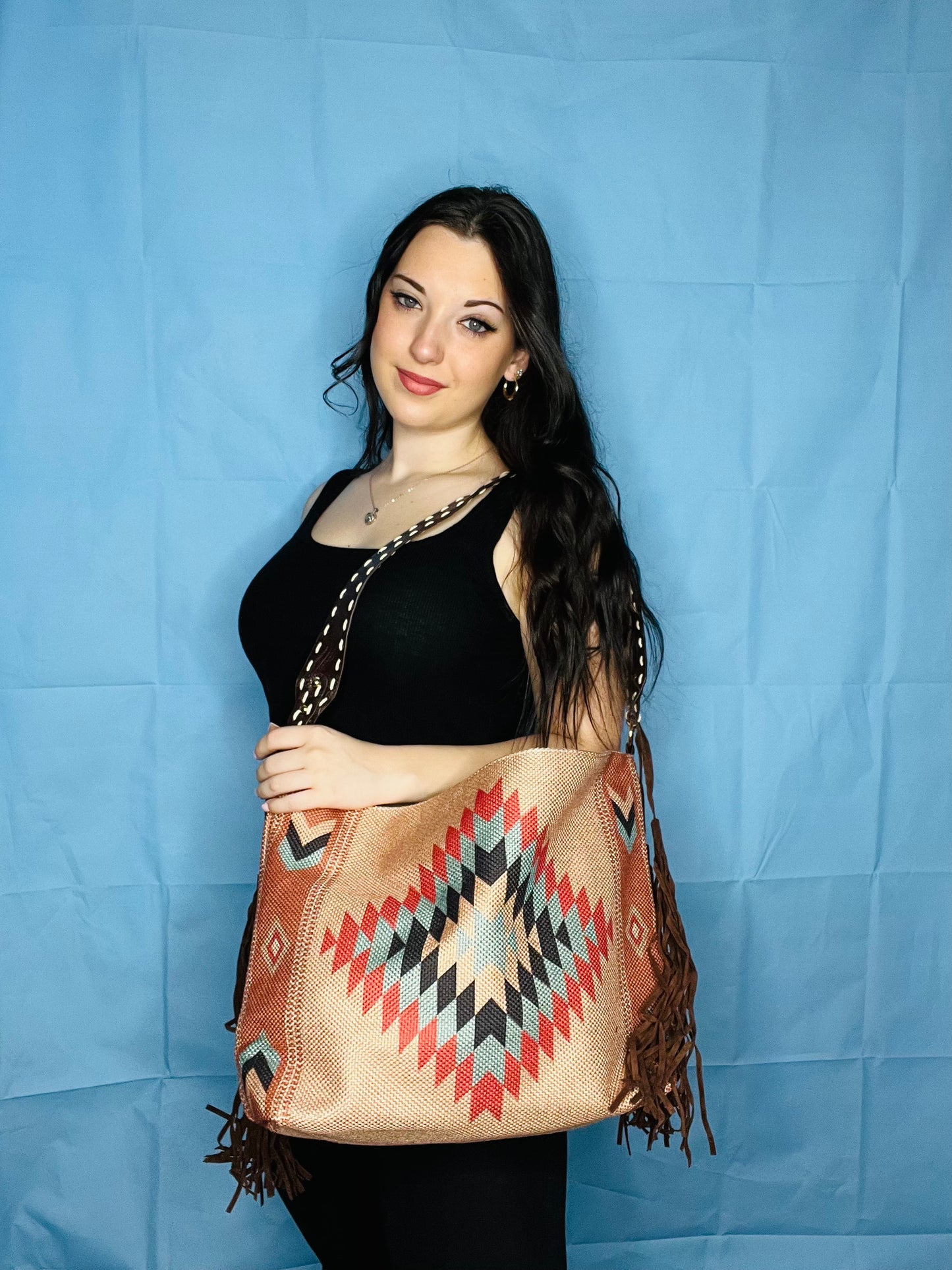 Tan - Multi-Colored Tote Bag