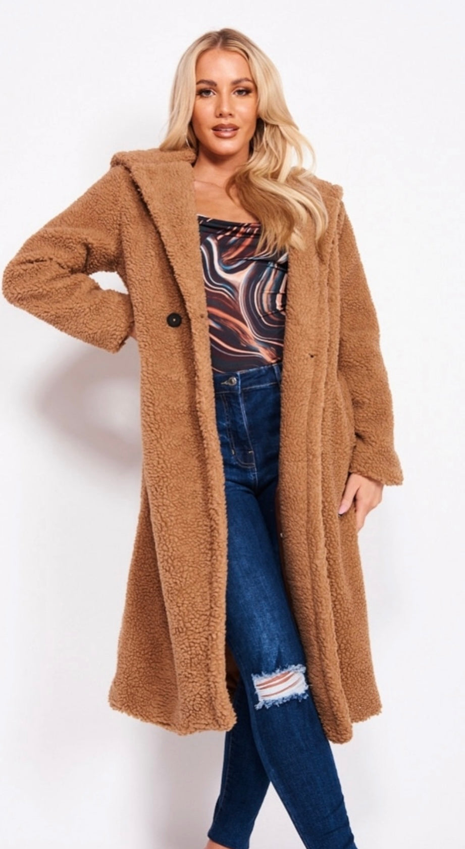 Mocha Hooded LongLine Bear Coat