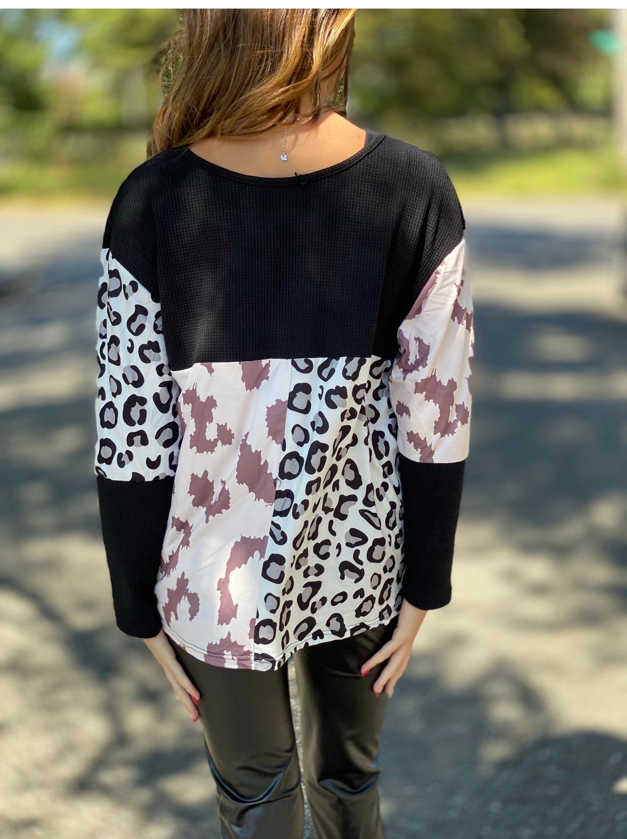 Black leopard zebra top