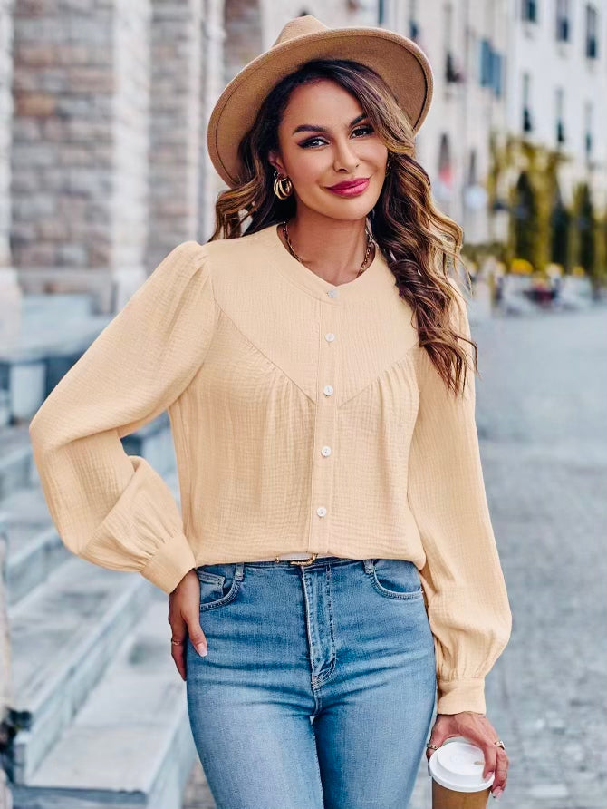 Crinkle long sleeve blouse