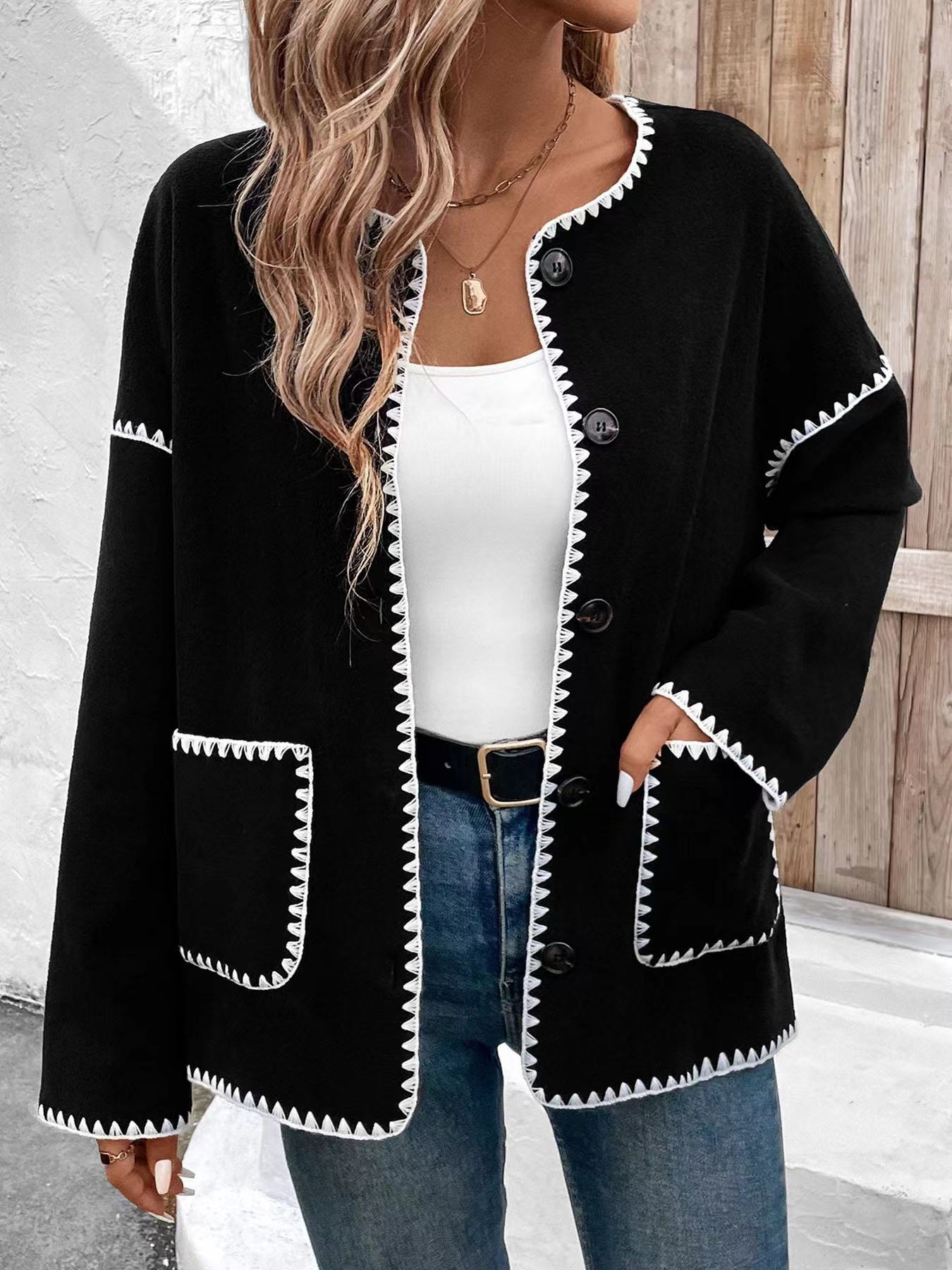 Black Sweater with White Trim