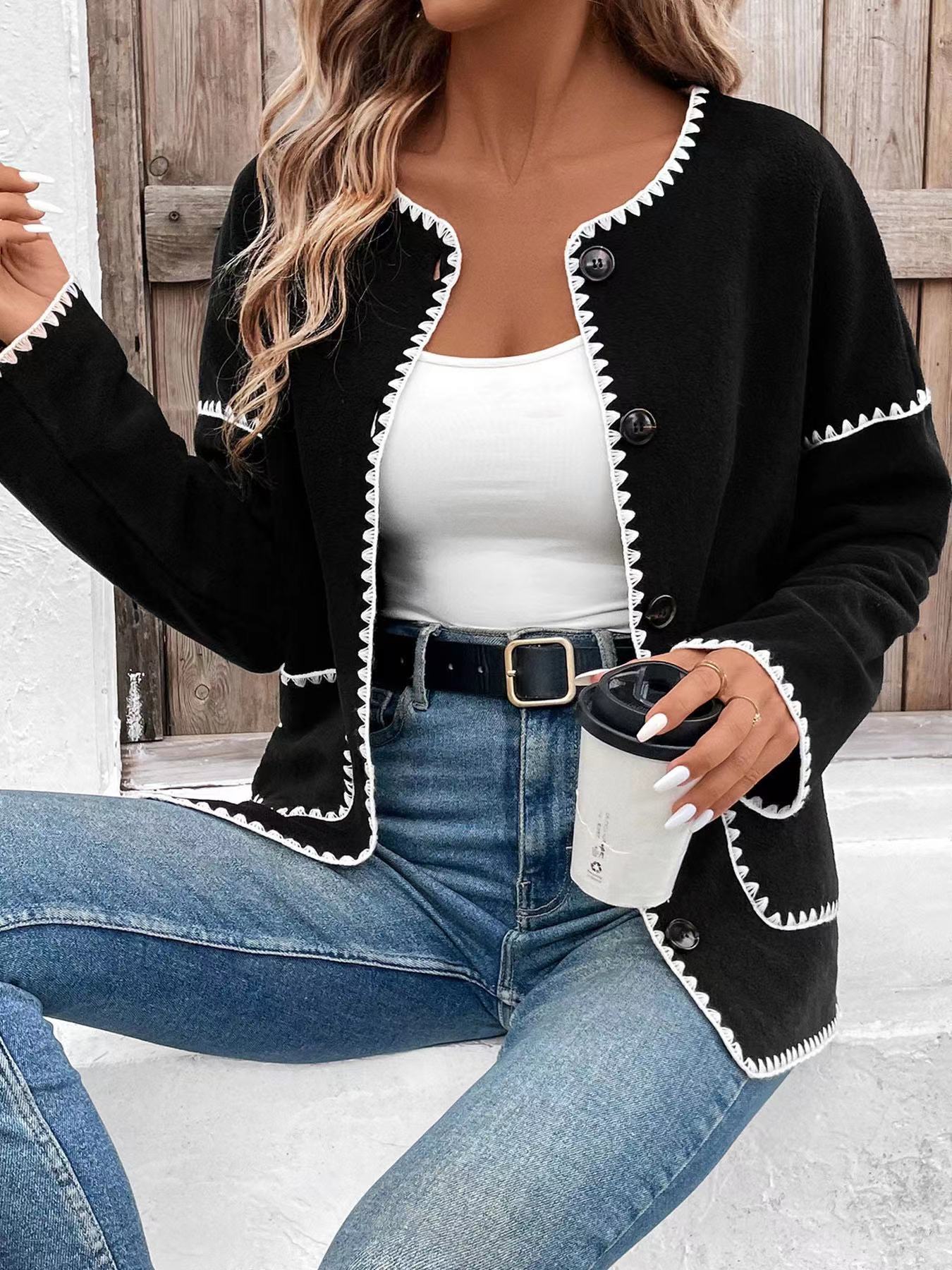 Black Sweater with White Trim