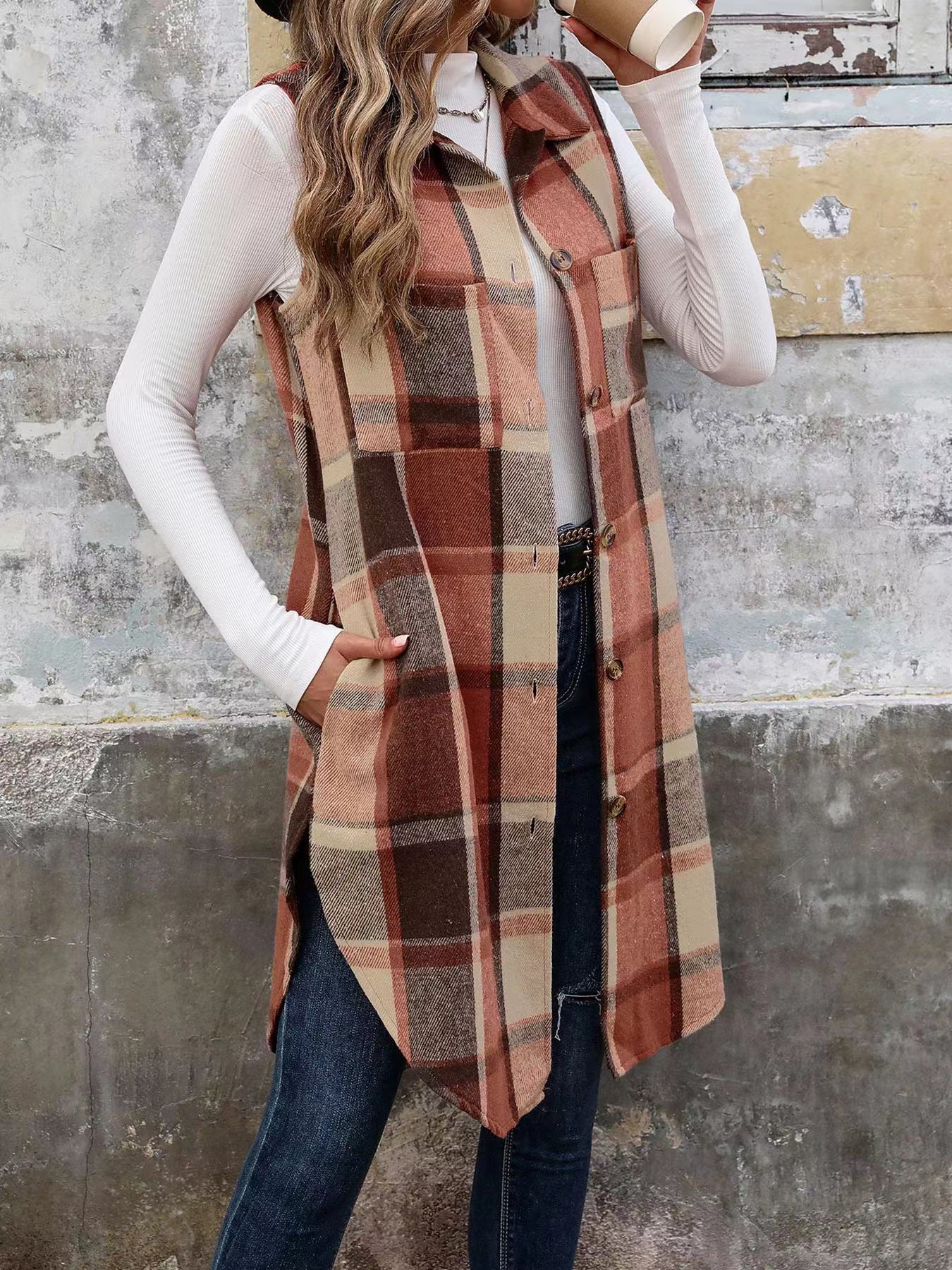 Plaid Vest with Buttons