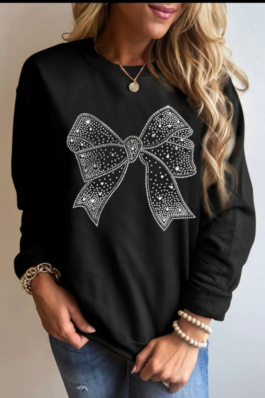 Rhinestone Bow Sweatshirt