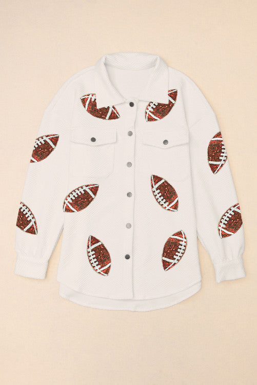 Beige Texture Sequined Football Shacket