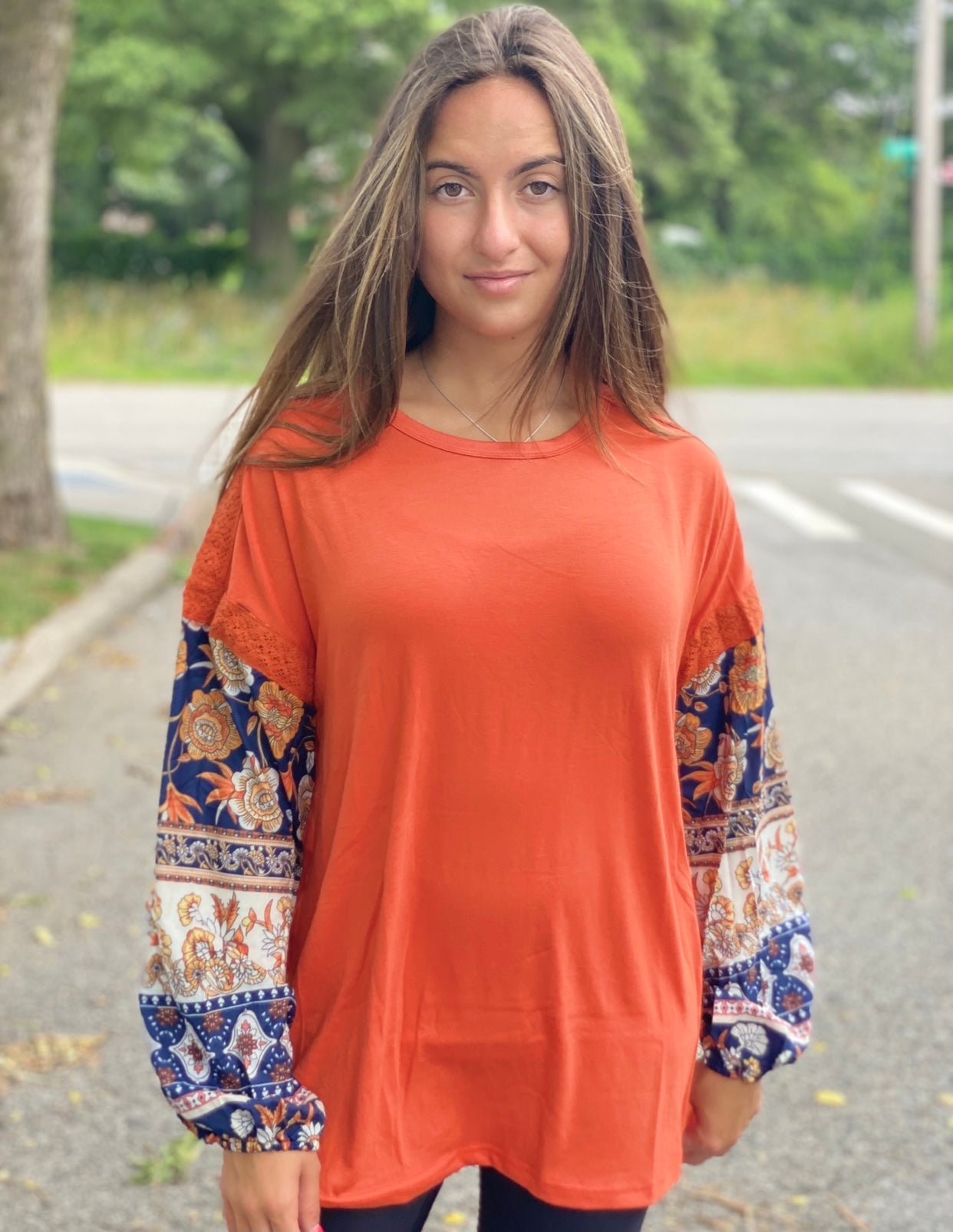 Rust Floral Sleeve Top