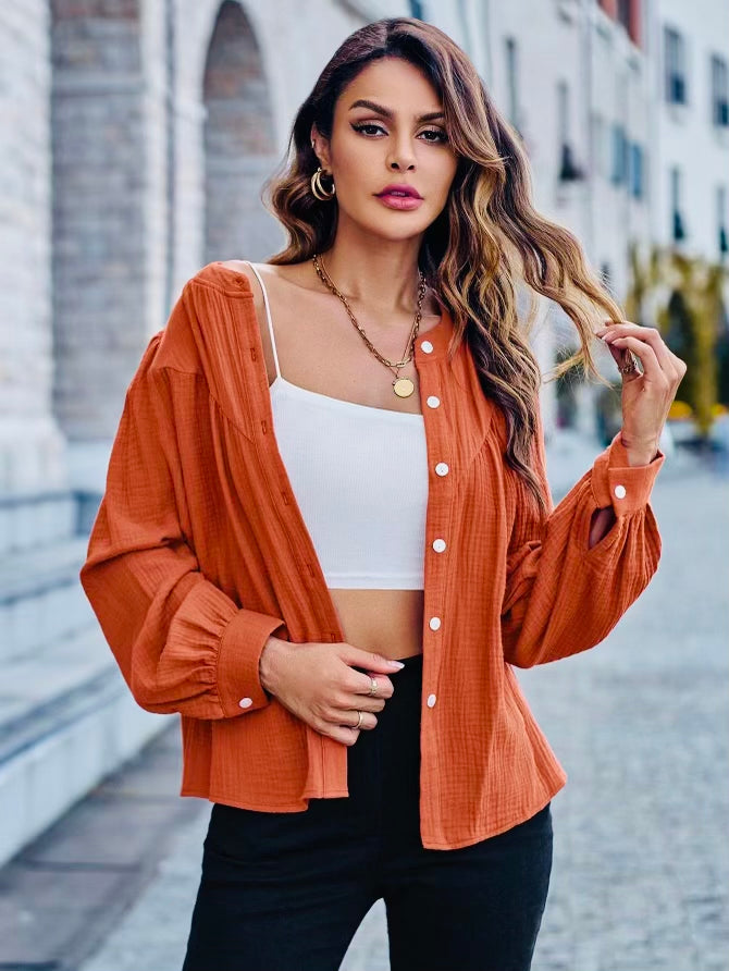 Crinkle long sleeve blouse