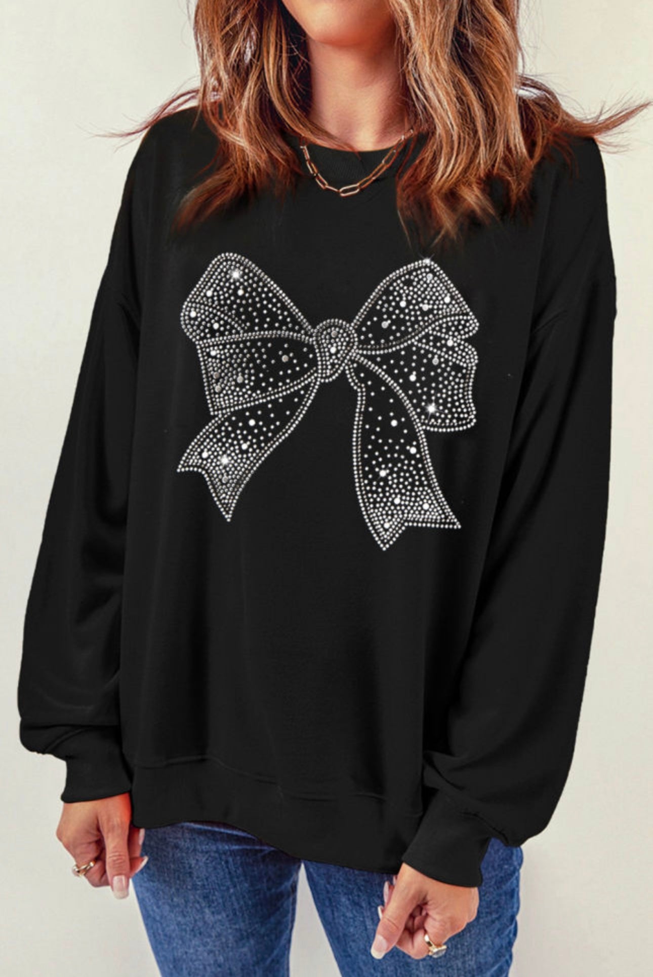 Rhinestone Bow Sweatshirt