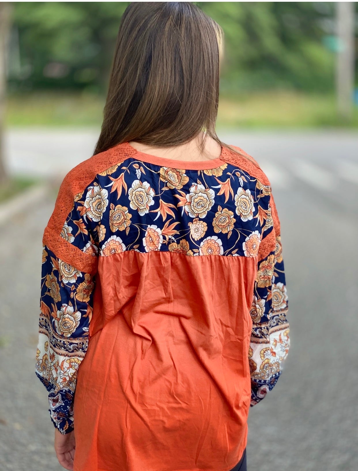 Rust Floral Sleeve Top