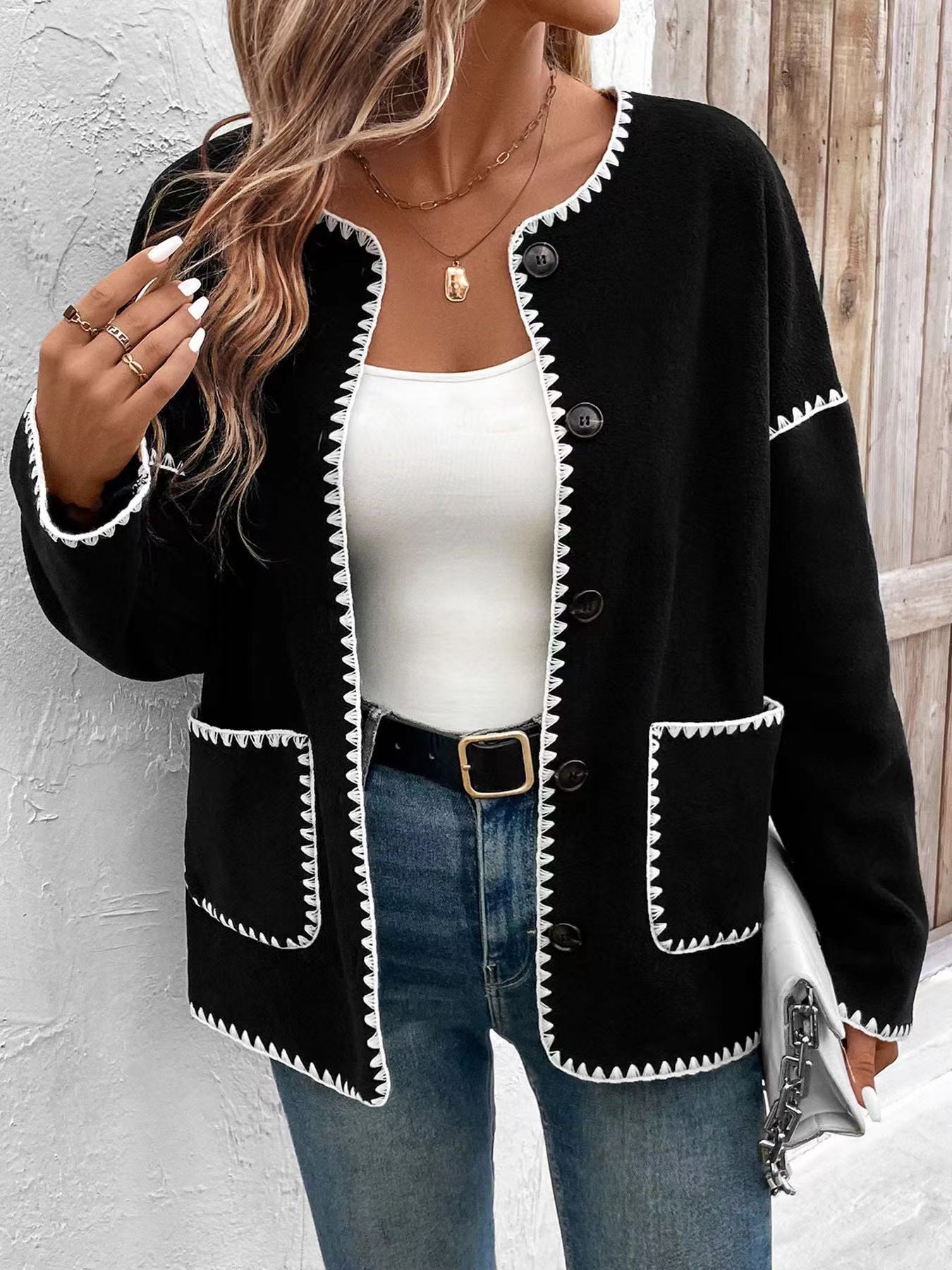 Black Sweater with White Trim