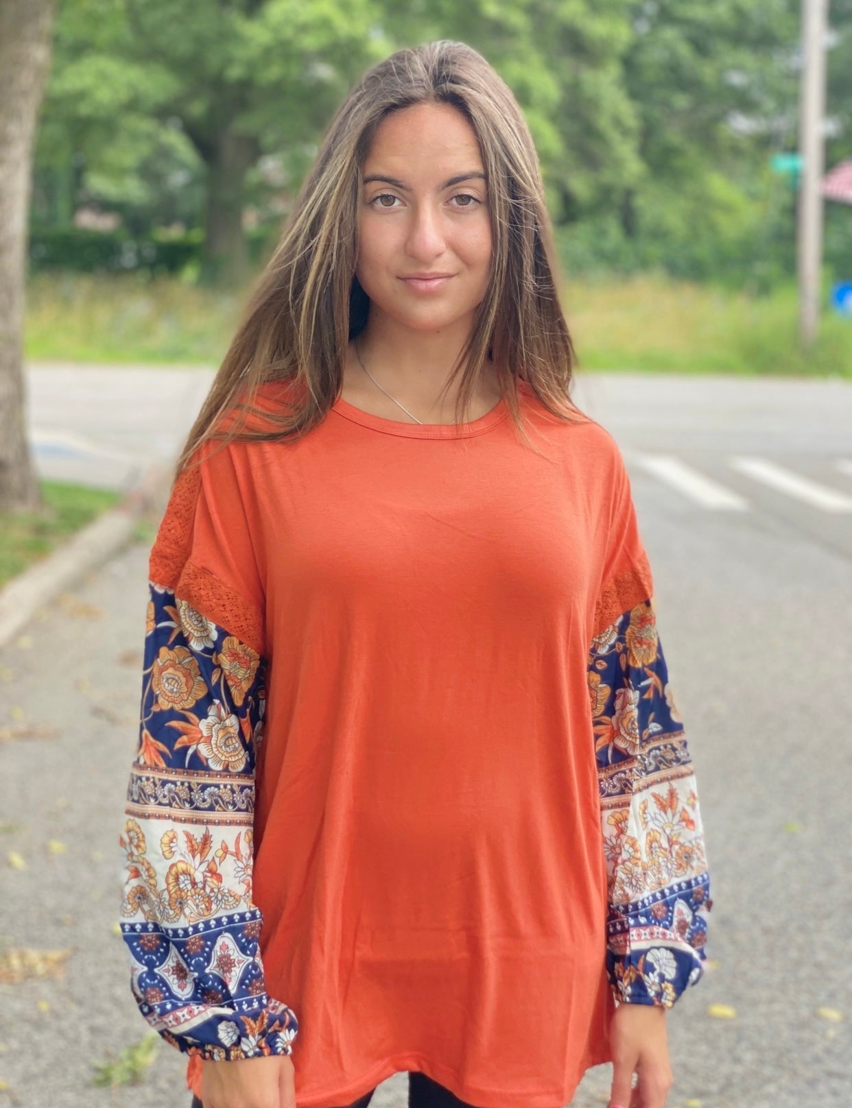 Rust Floral Sleeve Top