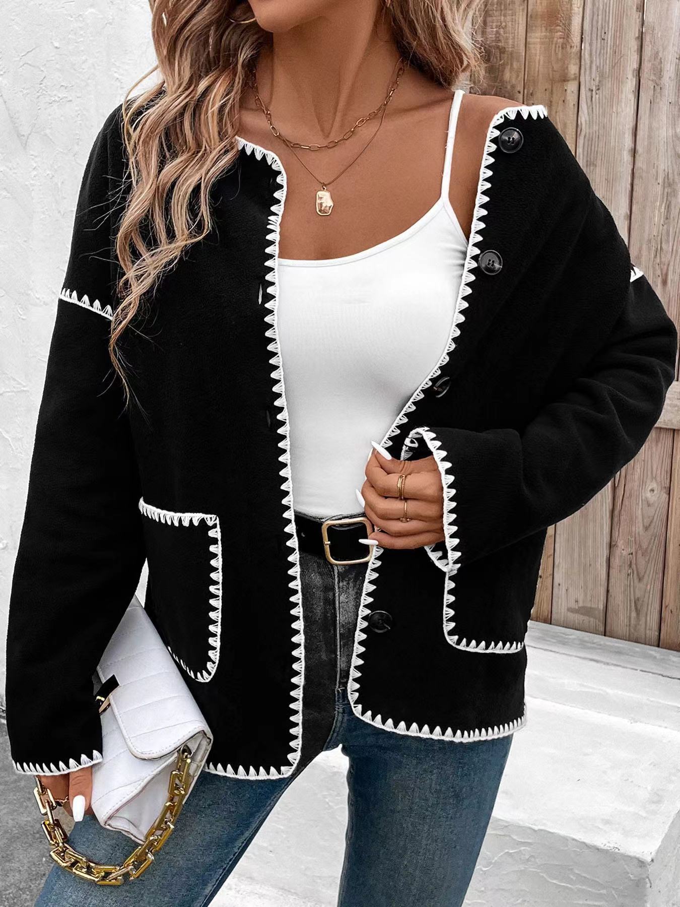 Black Sweater with White Trim