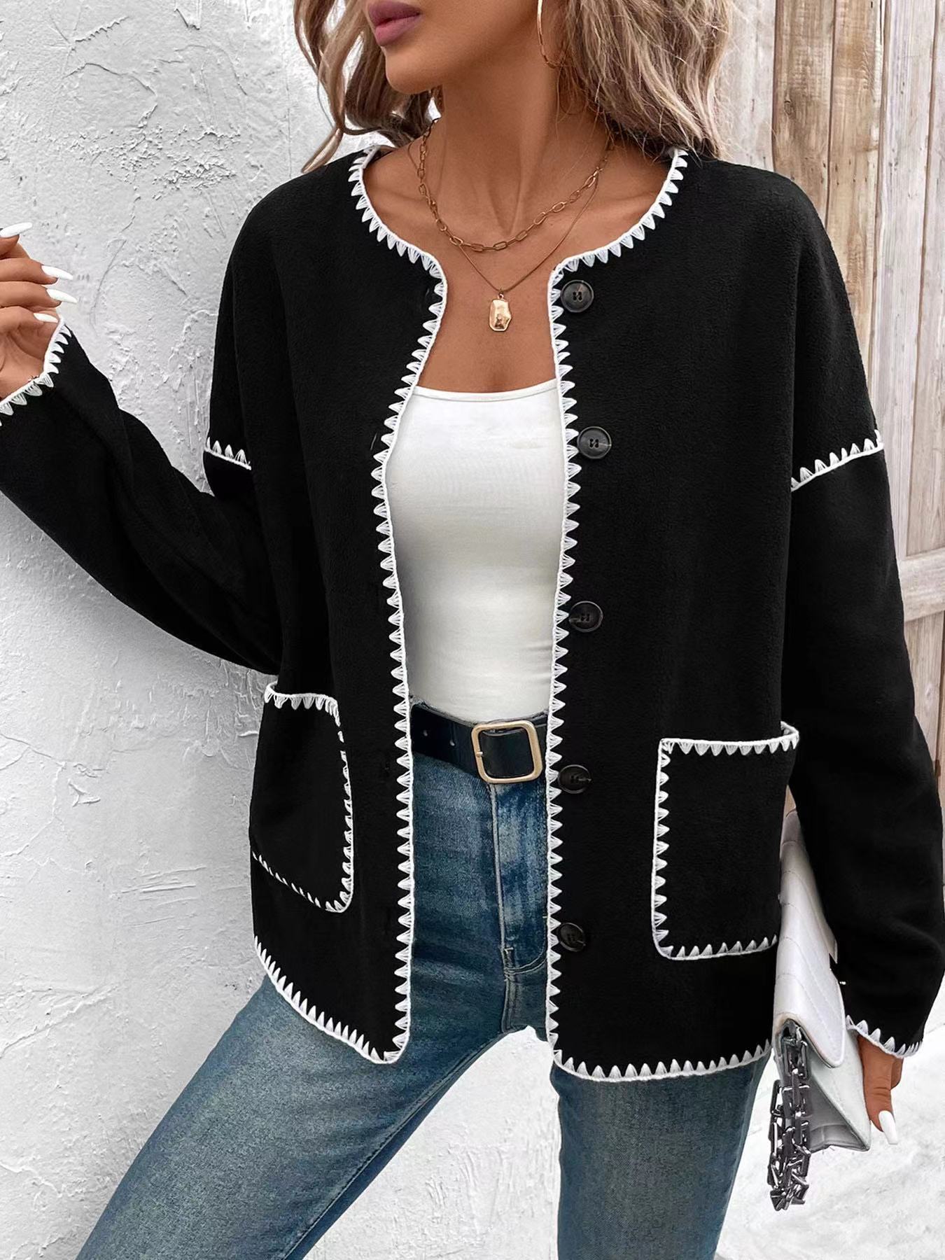 Black Sweater with White Trim