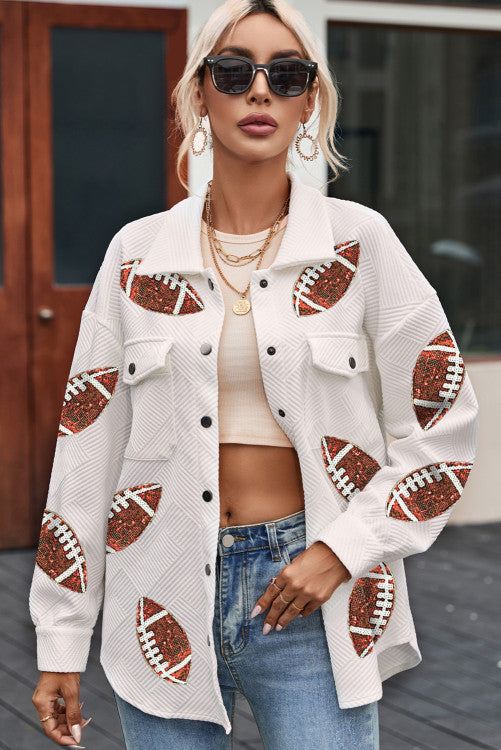 Beige Texture Sequined Football Shacket