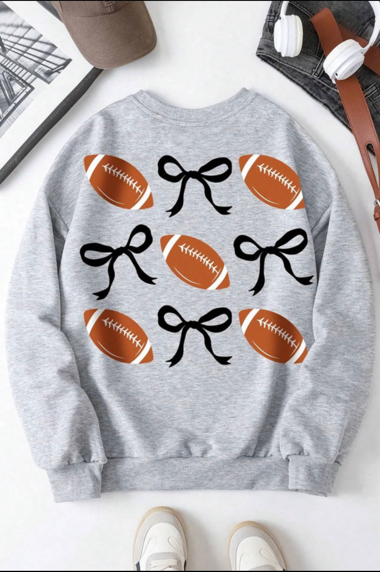 Football and Bows Graphic Sweatshirt