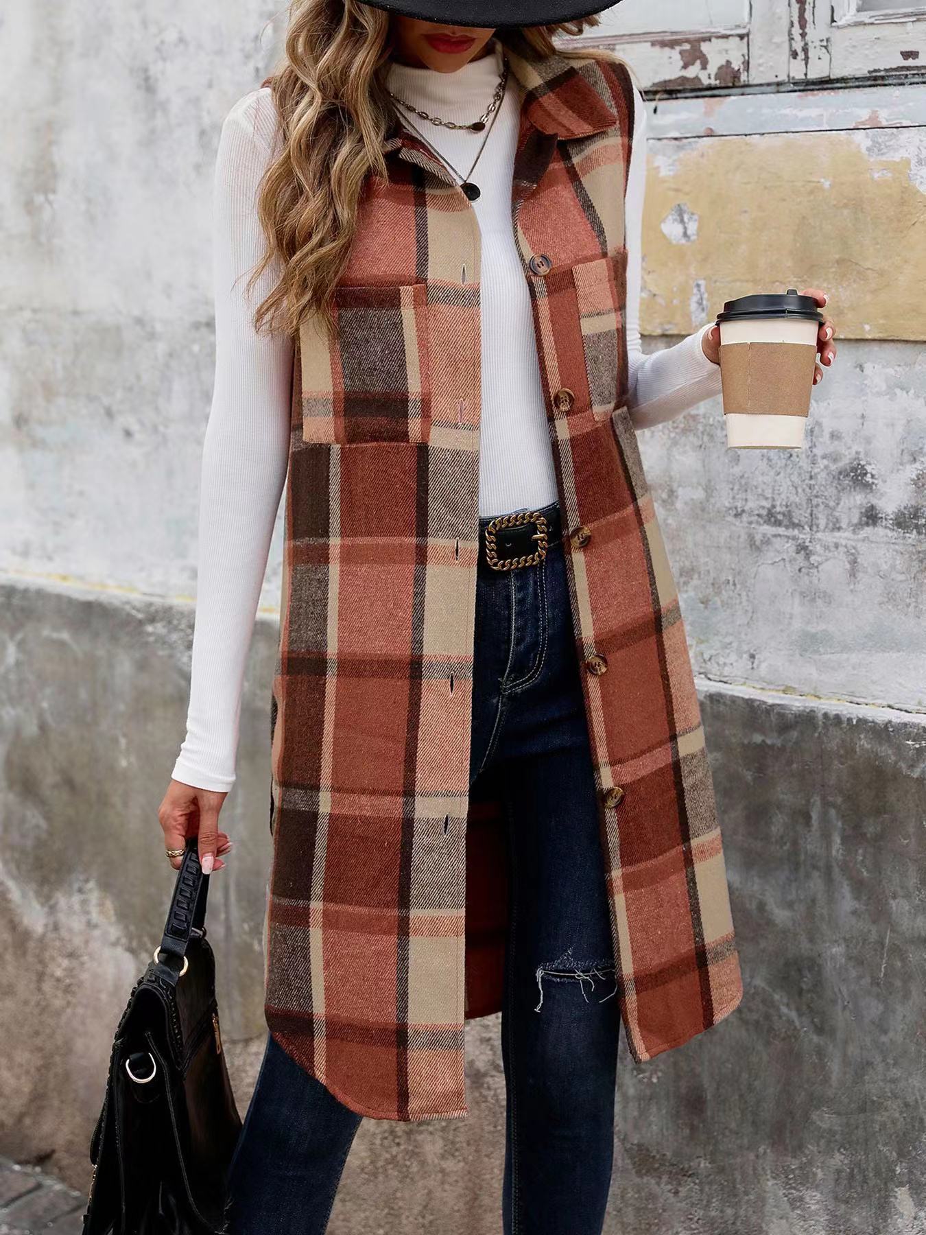 Plaid Vest with Buttons