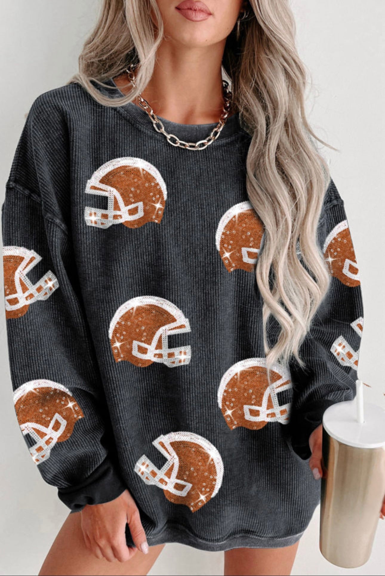 Football Graphic Sweatshirt Corded Sweatshirt