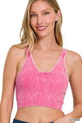 WASHED RIBBED CROPPED BRA PADDED TANK TOP