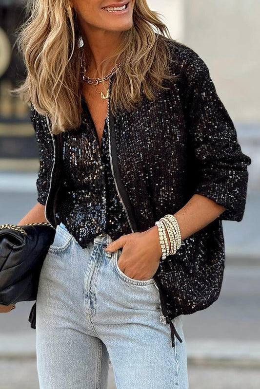 Sequin Zip Up Jacket