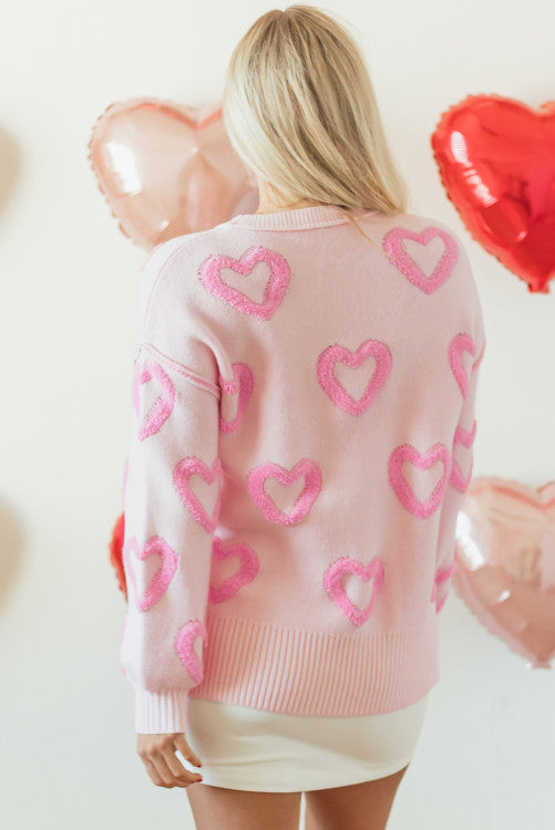 Pink Heart Shale Sweater