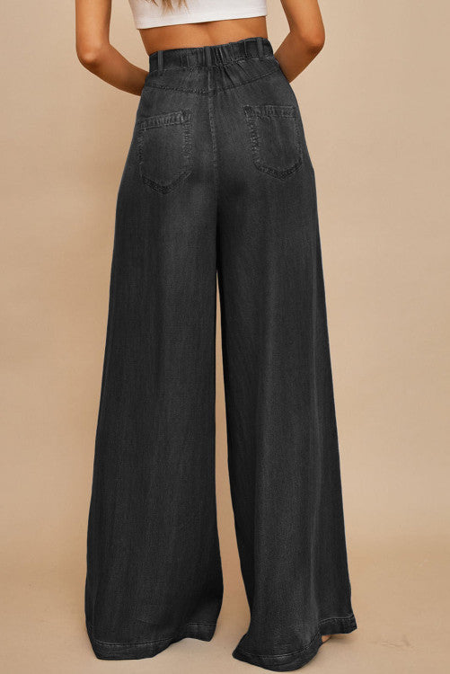 Black Tencel Wide Leg Soft Denim Jeans