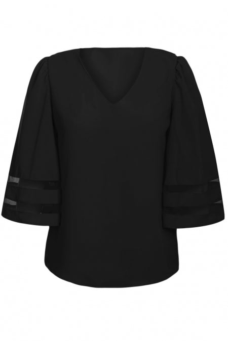 Flare Sleeve V-Neck Loose Blouse