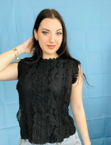 Black Scalloped Lace tank