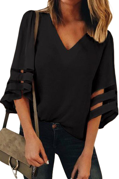 Flare Sleeve V-Neck Loose Blouse