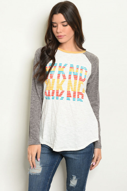 Charcoal Off White "WKND" Print Top