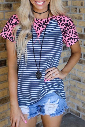 Striped Top with Leopard Detail