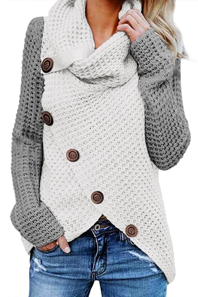 Button Turtle Cowl Neck Pullover Sweater