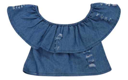 New Summer Toddler  Off Shoulder Denim Tops Blouse