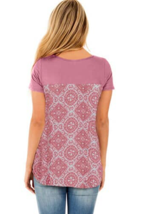 Criss Cross Neck Retro Floral Print Back Tee