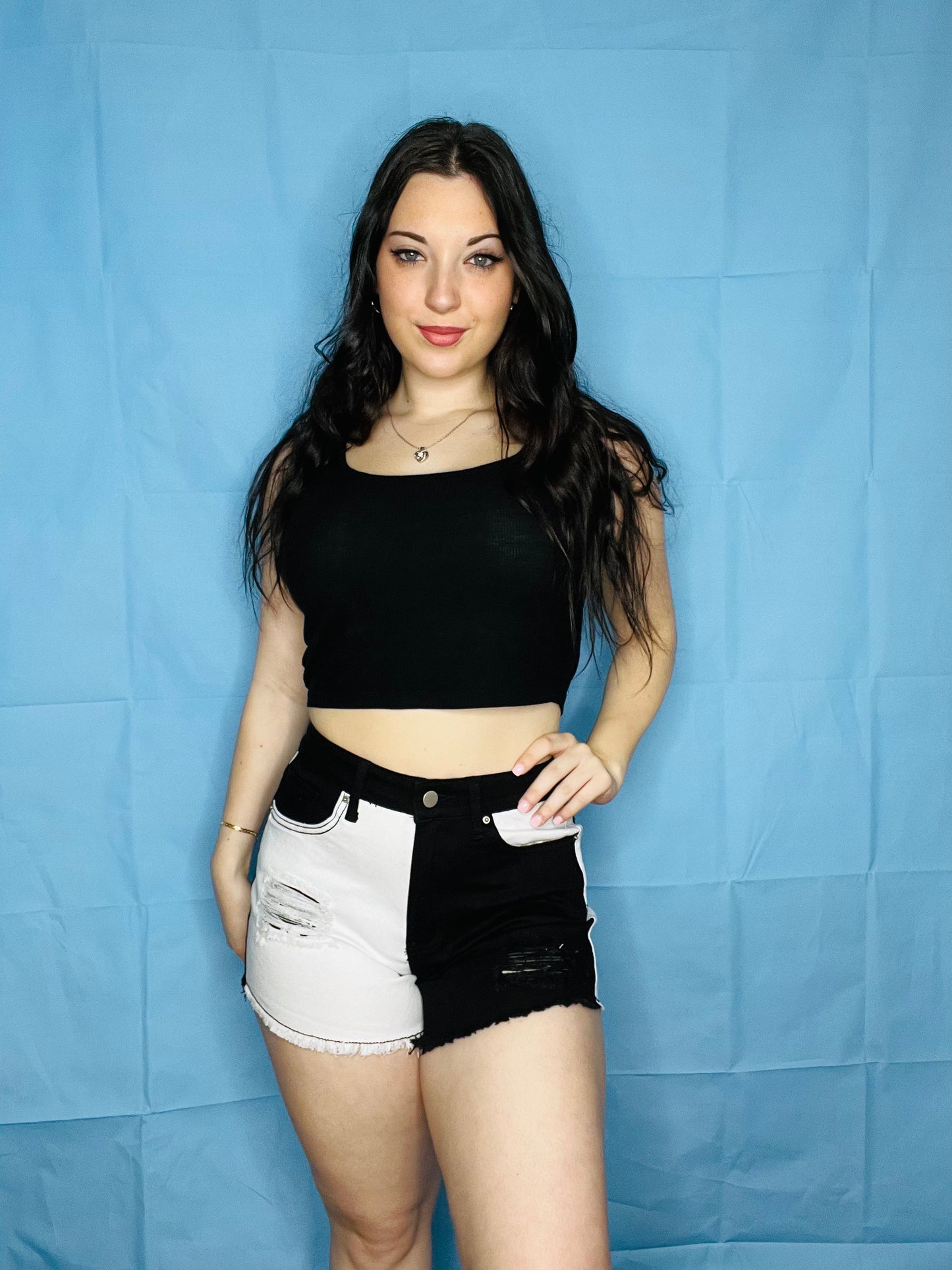 Black and White ripped shorts