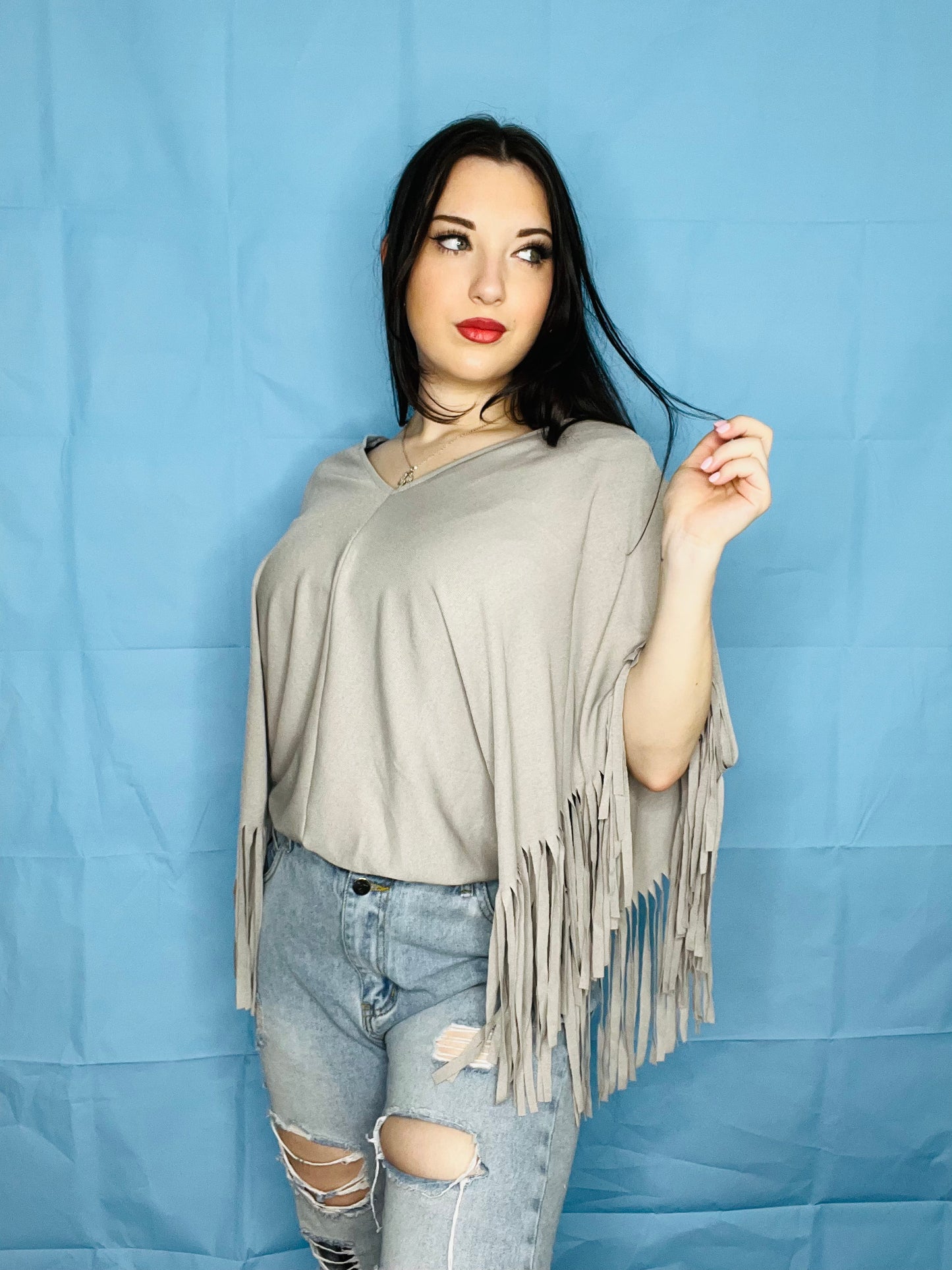 Gray Tassel Sleeved Top