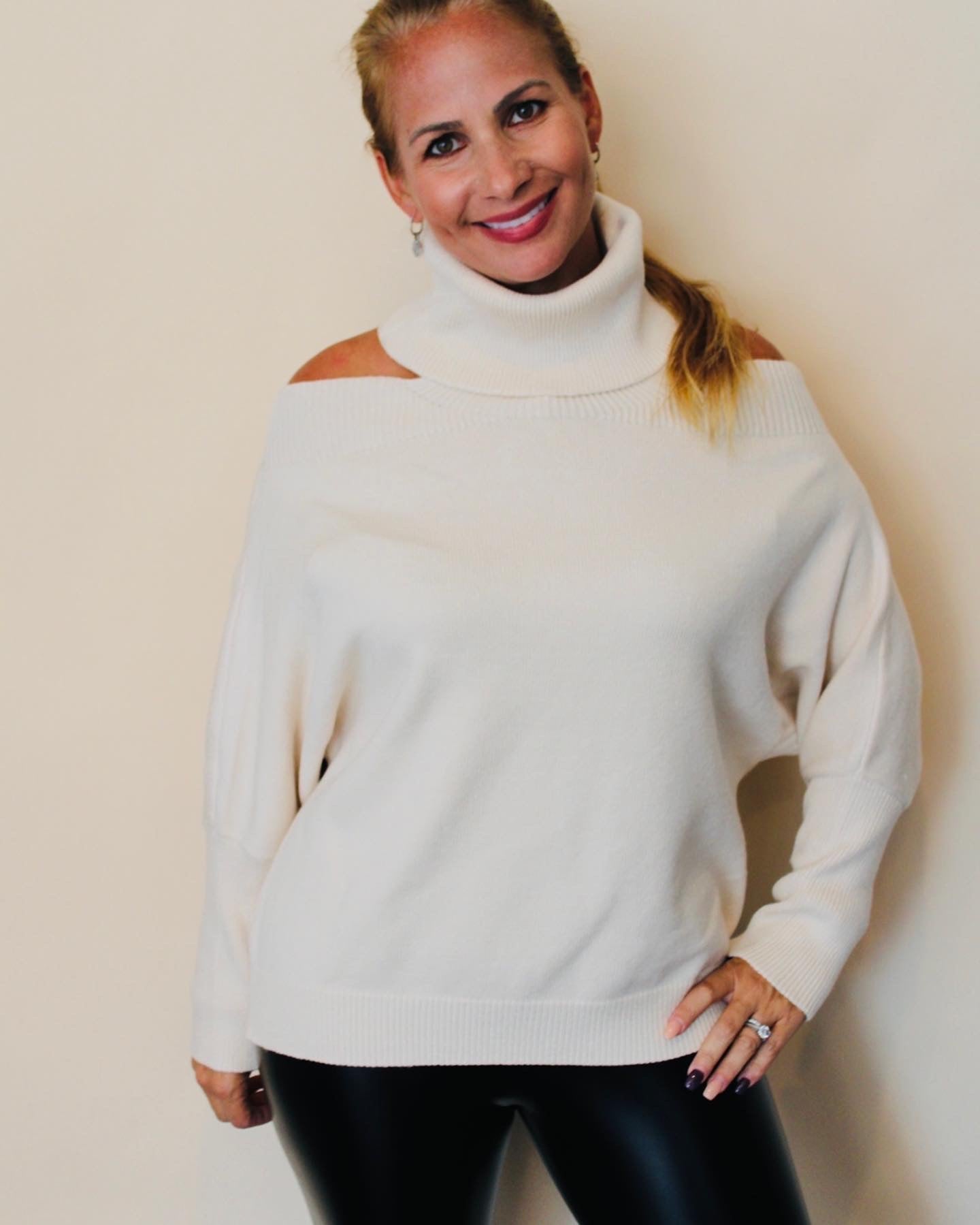 Cold Shoulder Turtle Neck Sweater