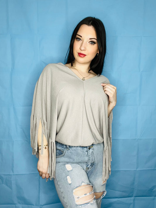 Gray Tassel Sleeved Top