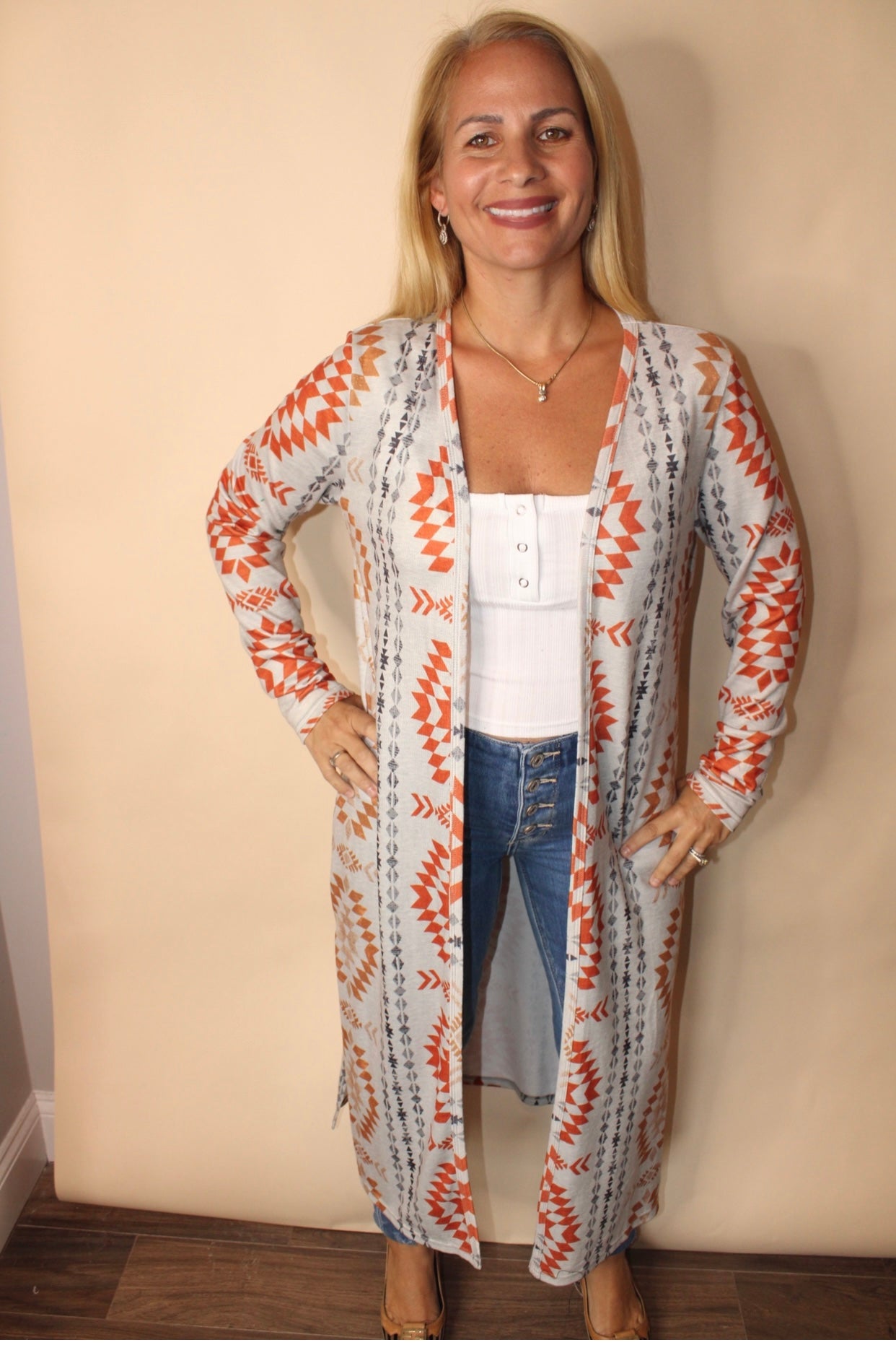 Aztec Open Front Cardigan