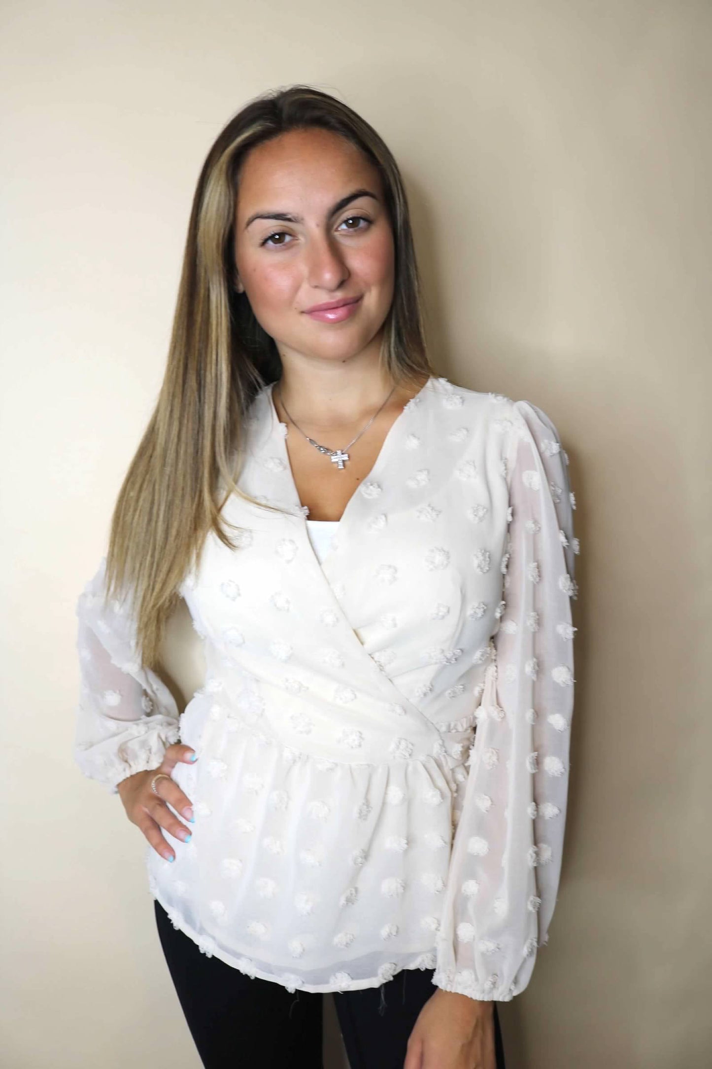 White textured blouse