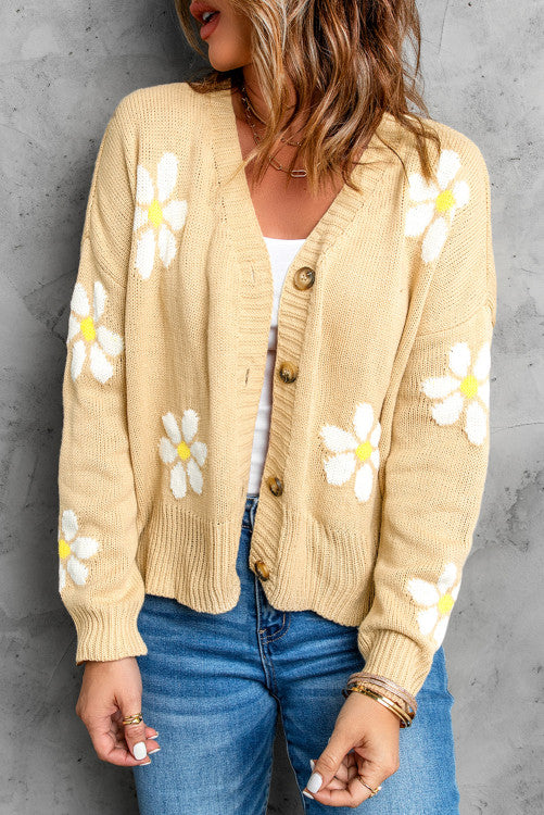 Beige Flower Cardigan