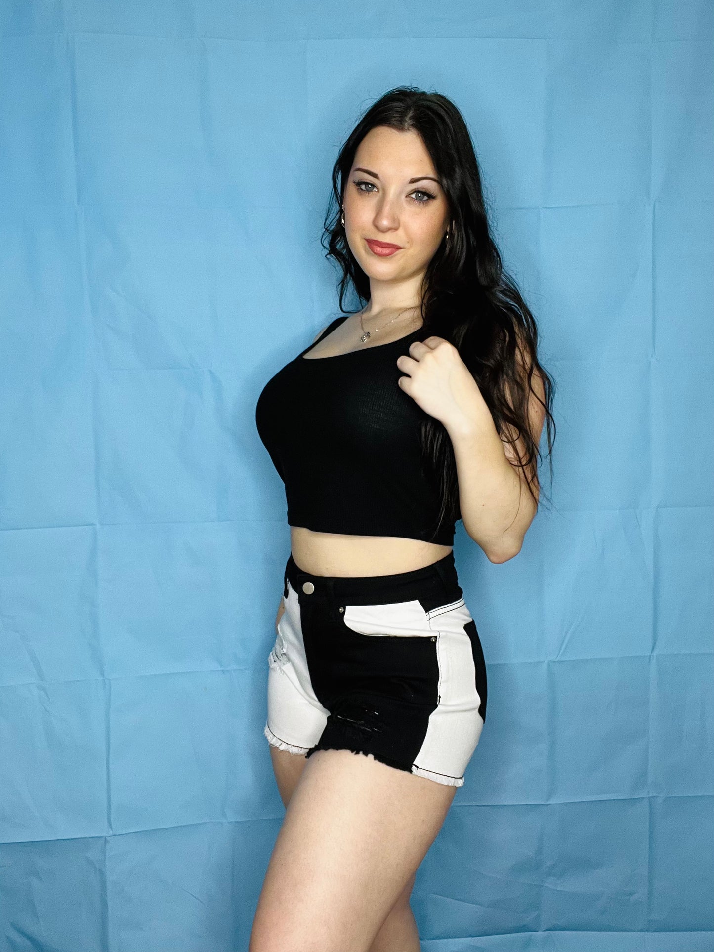 Black and White ripped shorts